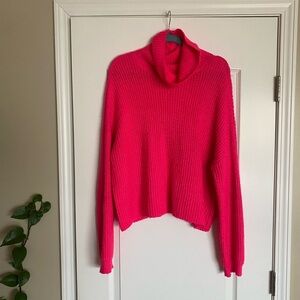 Women's Crop Hot Pink Turtle Neck Sweater
